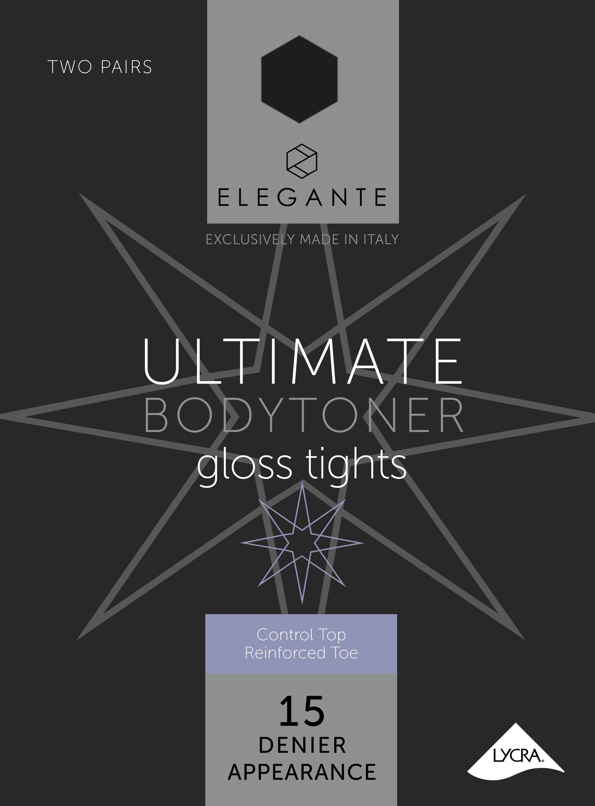 Elegante Ultimate Black Bodytoner Tights with Gloss Leg Medium 2pk (Case of 6)