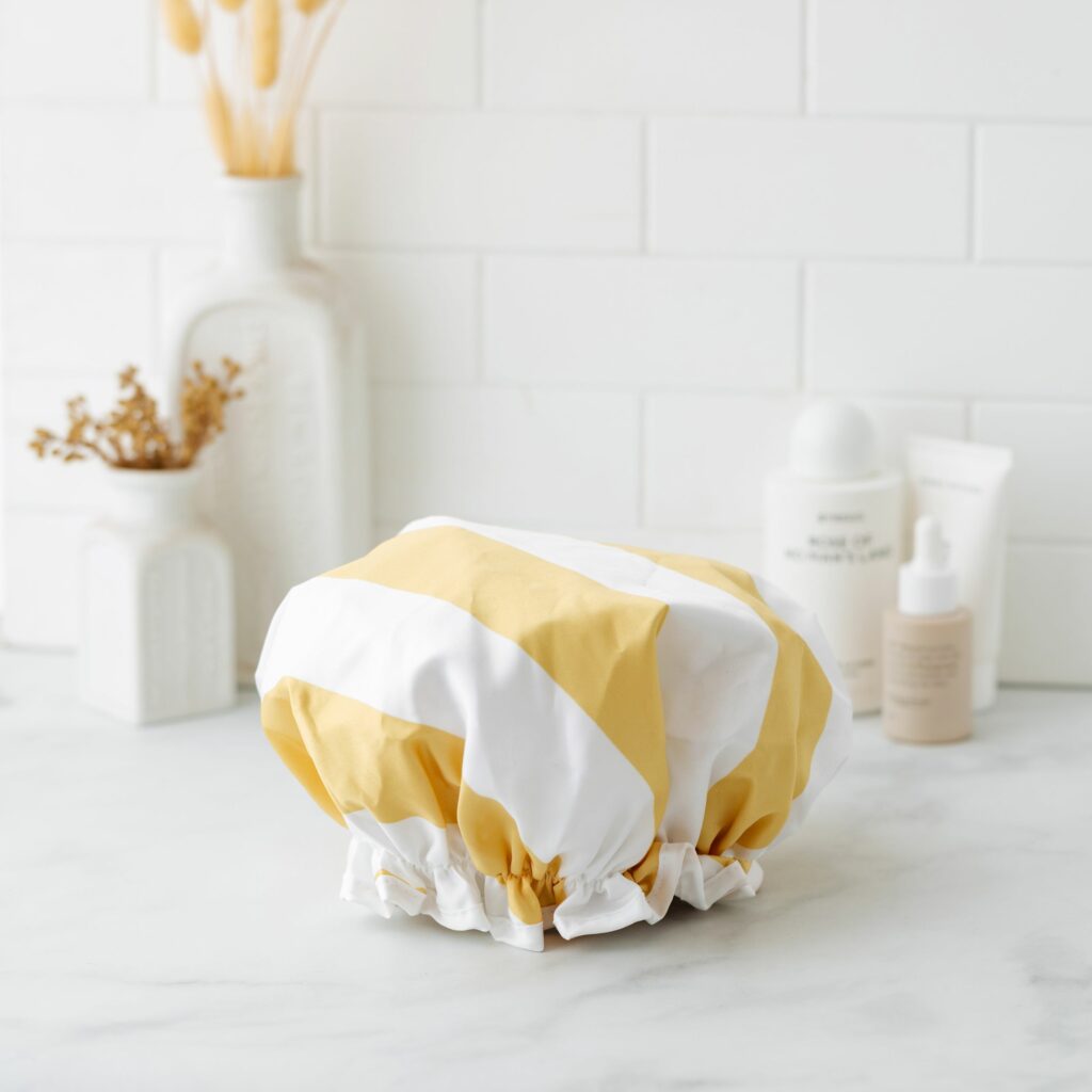 Manor Road Lemon & White Stripe Shower Cap