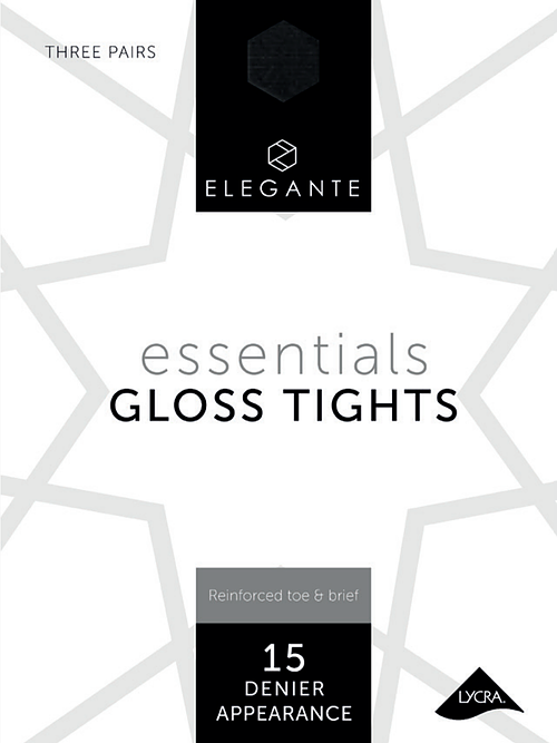 Elegante Essential Barely Black Gloss Tights Large 3pk (Case of 6)