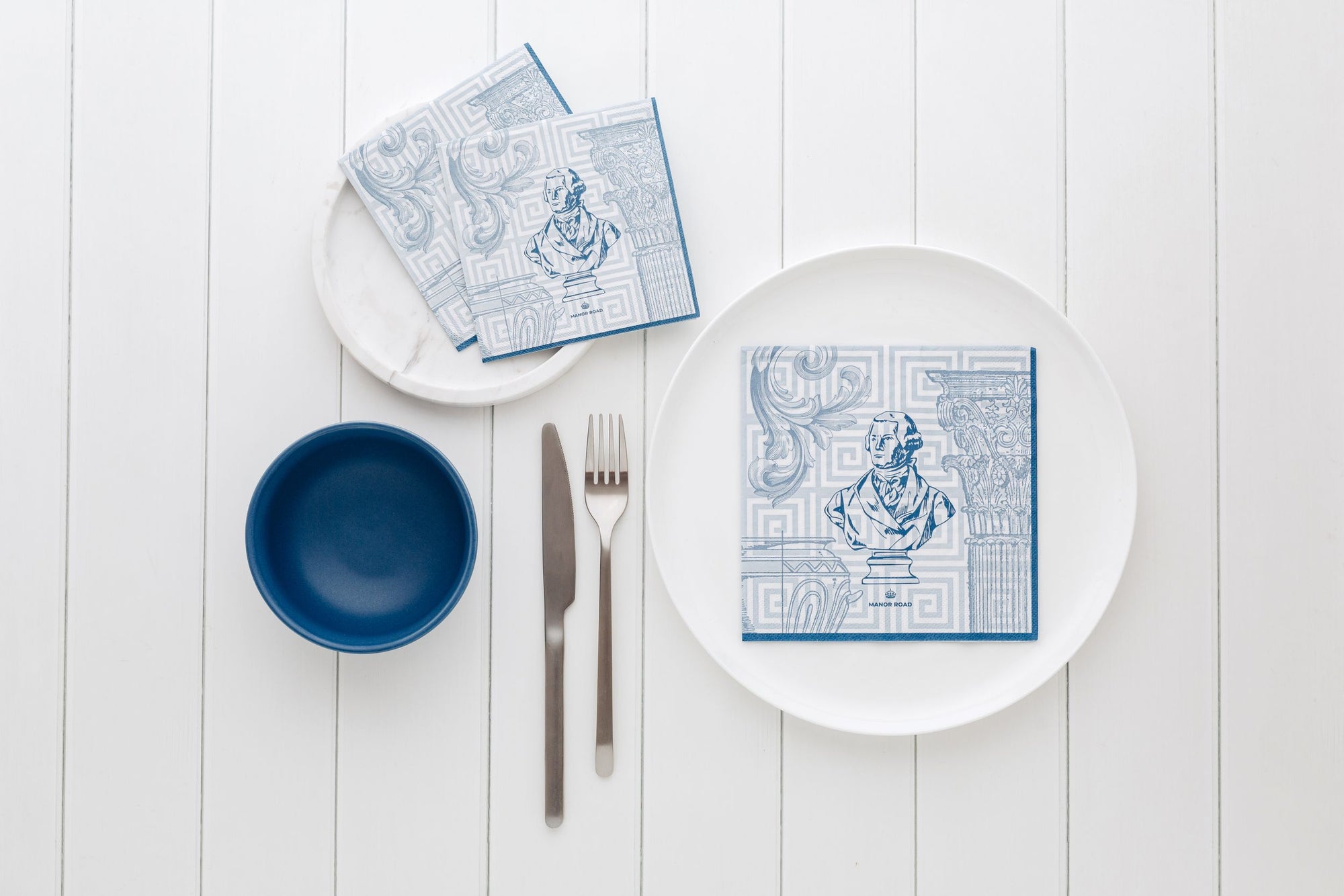 Manor Road Blue Greek Luncheon Napkins 20Pk (Case of 6)