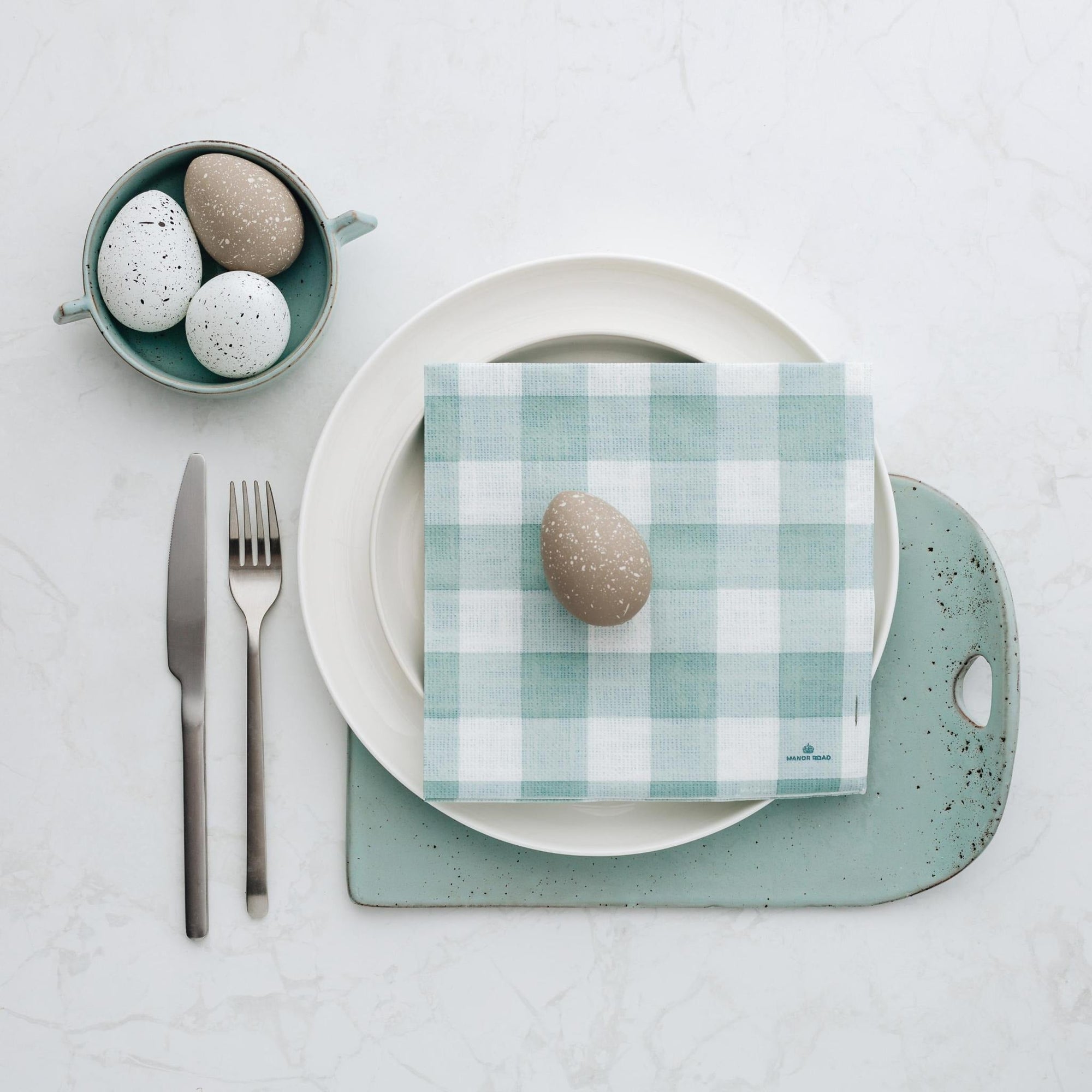 Manor Road Linen Gingham Duck Egg Dinner Napkins 20Pk (Case of 6)