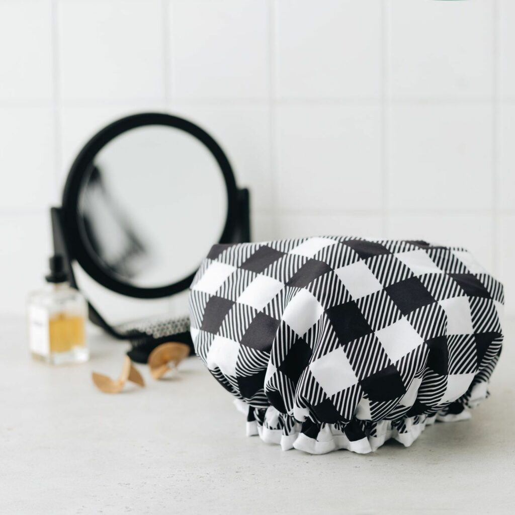 Manor Road Black Gingham Shower Cap