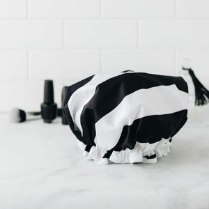 Manor Road Black & White Stripe Shower Cap