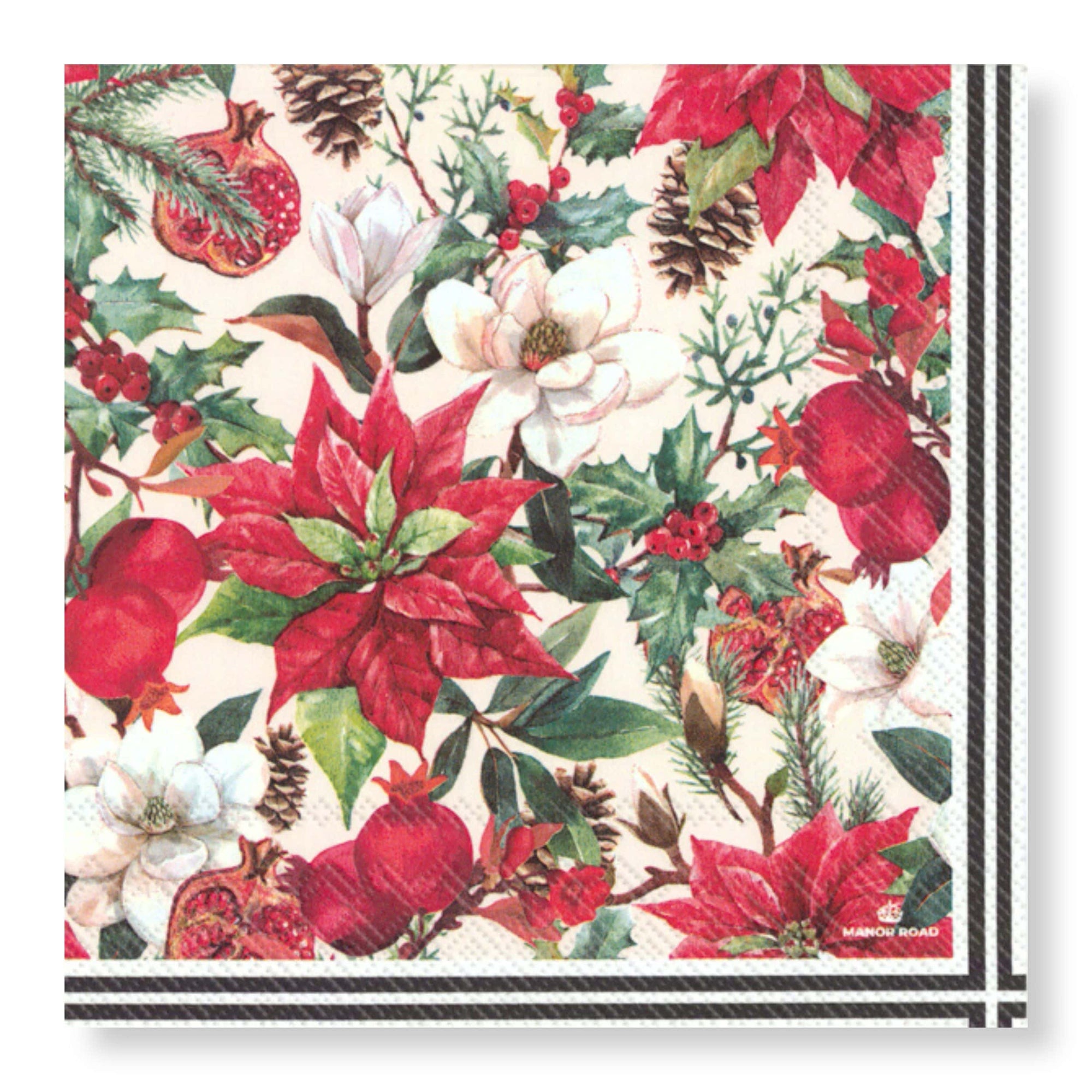 Manor Road Poinsettia & Pomegrate Cocktail Napkins 20Pk (Case of 6)