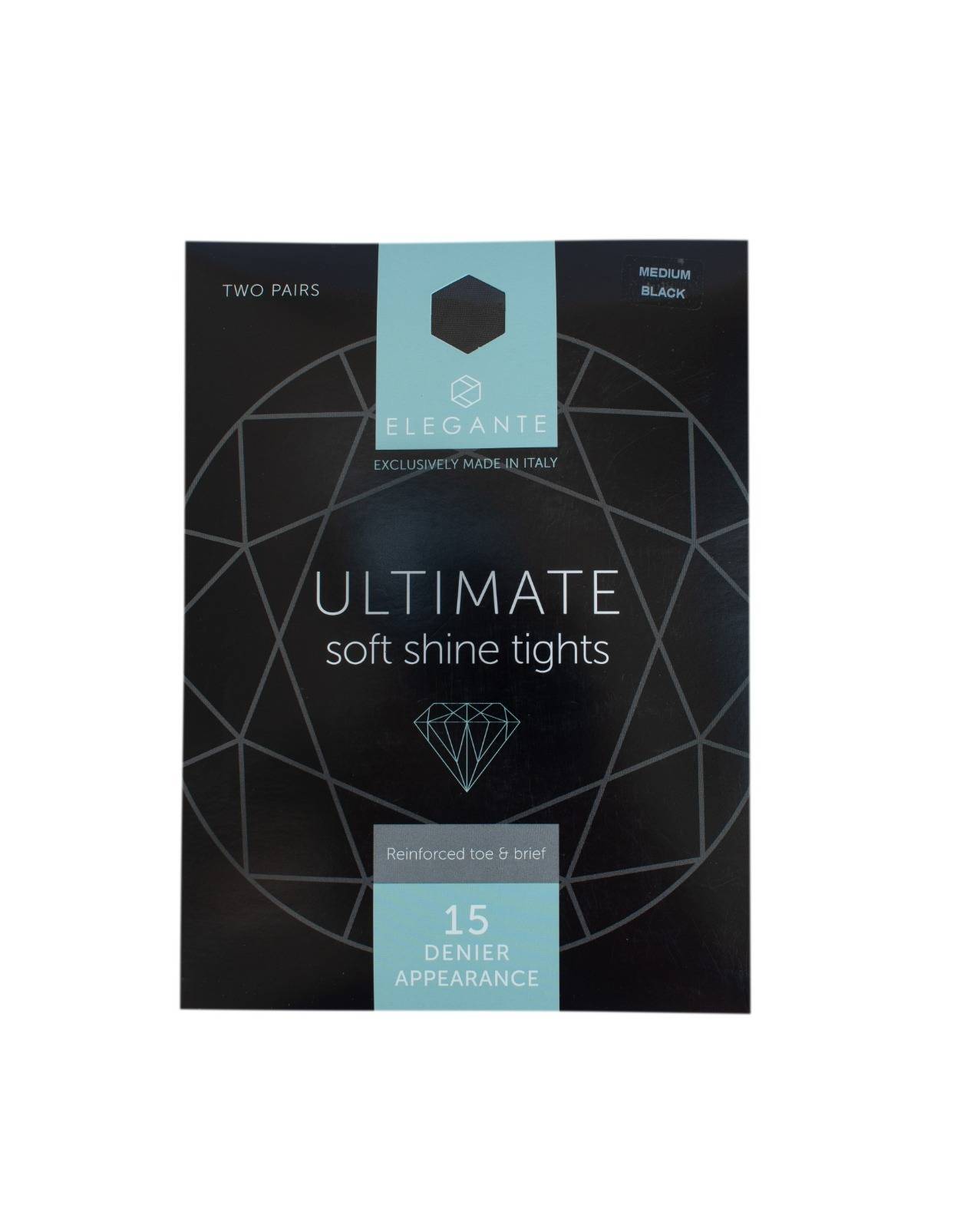 Elegante Ultimate Black Softshine Tights Medium 2pk (Case of 6)