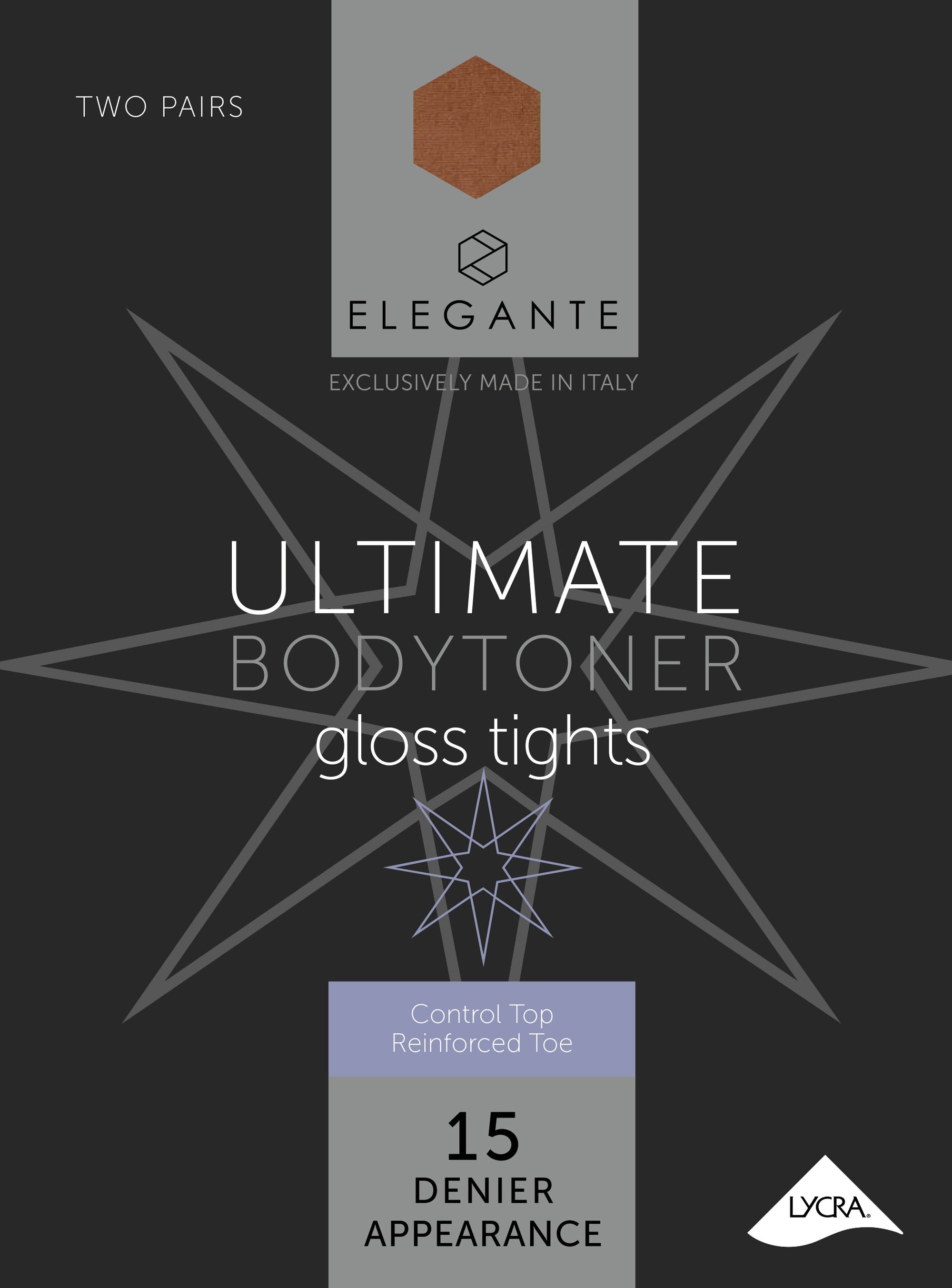 Elegante Ultimate Bronze Glow Bodytoner Tights with Gloss Leg Medium 2pk (Case of 6)